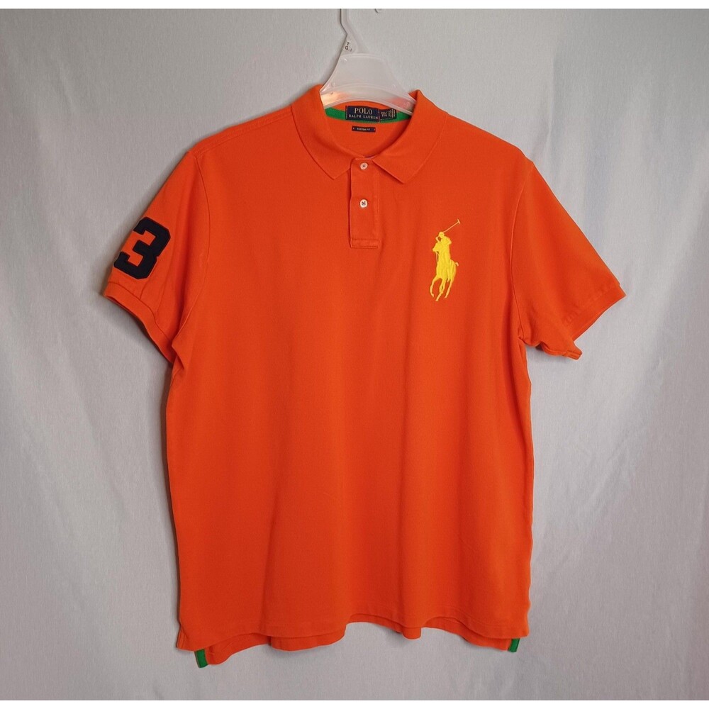 Polo Ralph Lauren Polo Shirt Mens 2XL Orange Custom Fit Big Pony 3 Logo